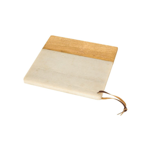 Serving Board - White Marble and Wood - 12 by 12