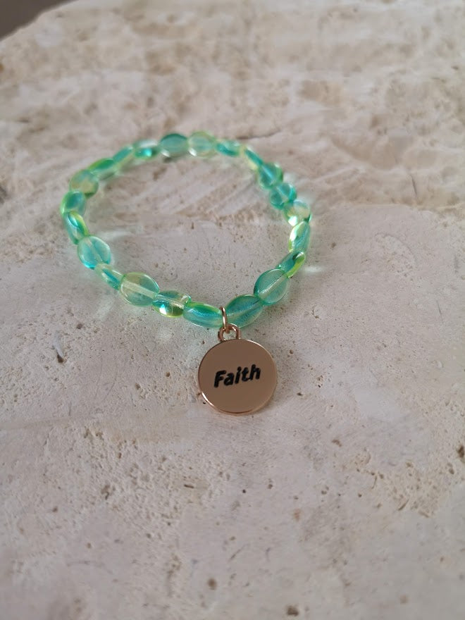 Jewellery - "Faith" Charm Bracelet with Czech Glass Beads