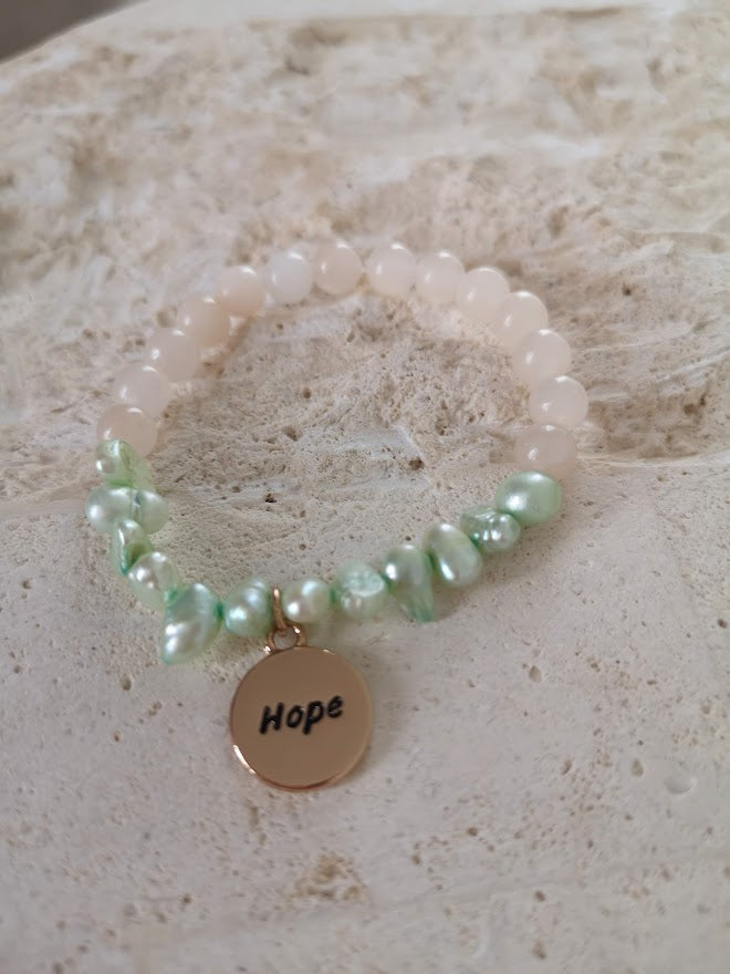 Jewellery - "Hope" Charm Bracelet with Mother of Pearl & Opal Semi Precious Beads