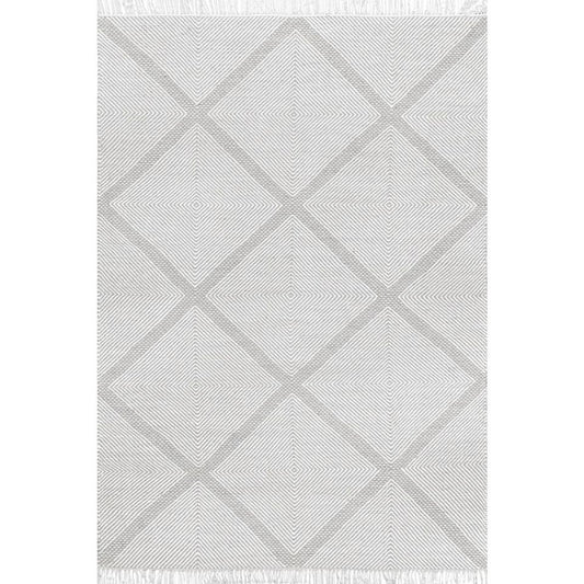 Rug - Geometric Diamond Area Rug - Silver