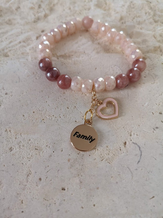 Jewellery - "Family" Charm Bracelet with Champagne Silverite  Glass Beads & Sunstone Semi Precious Beads